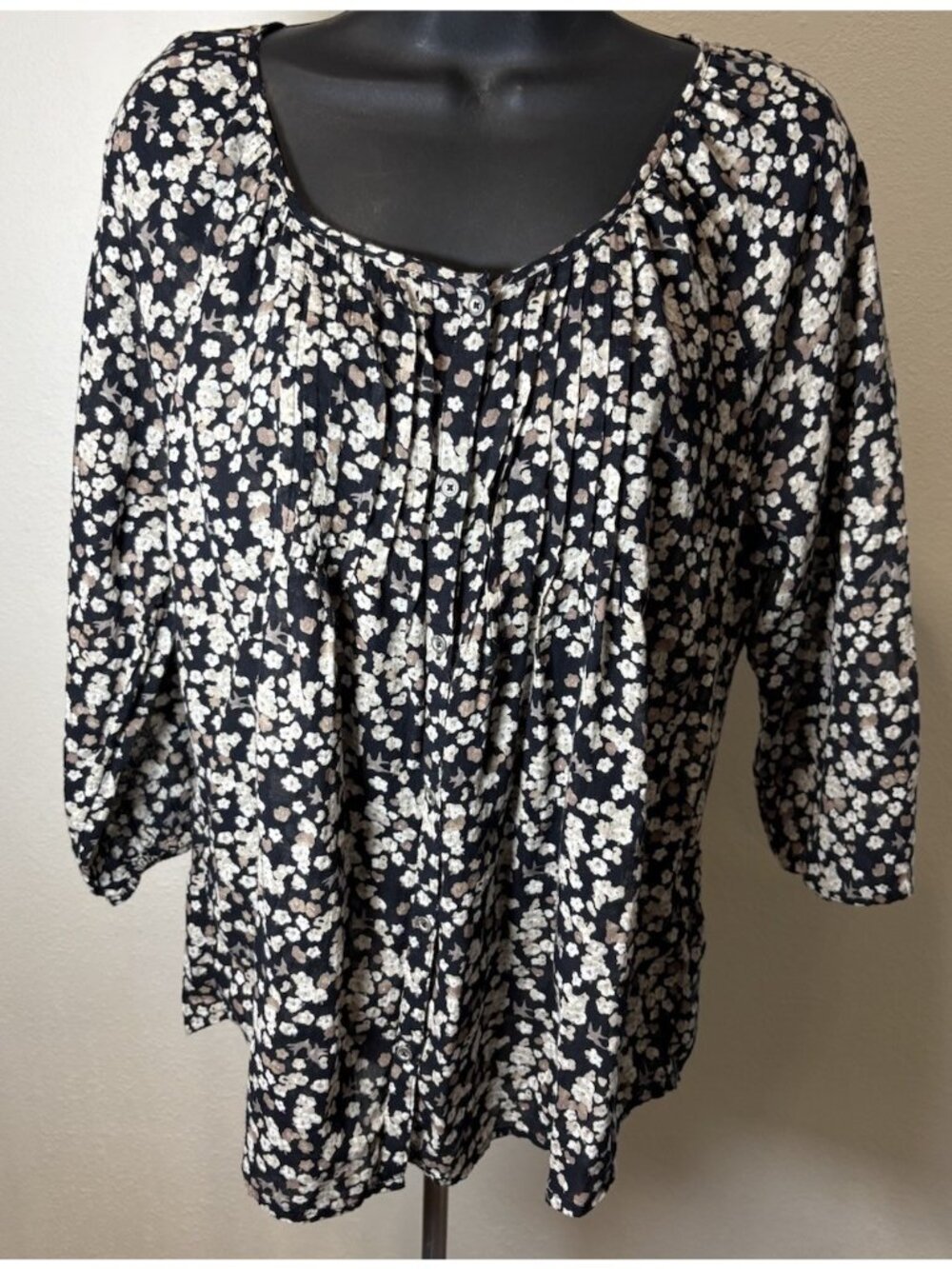 Sonoma Life + Style Womens L Blouse Floral Multi Color 3/4 Sleeves